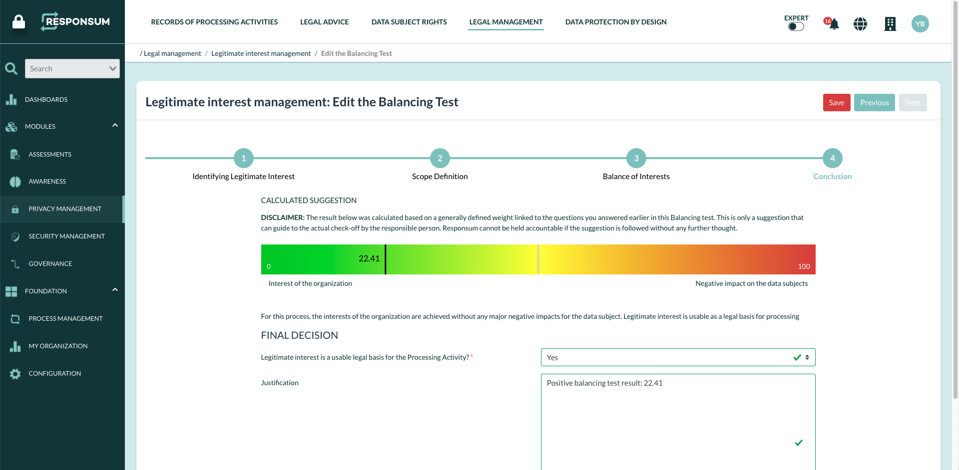 RESPONSUM Software - Balancing test