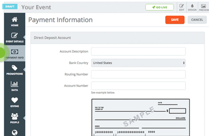 Events.com payment information screenshot