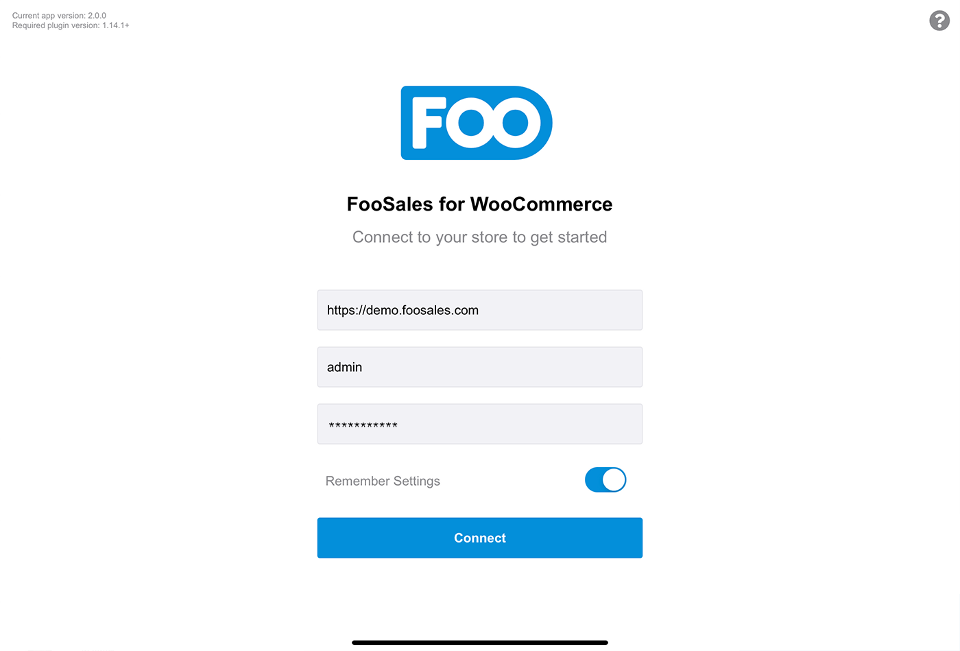 FooSales Software - FooSales login screen