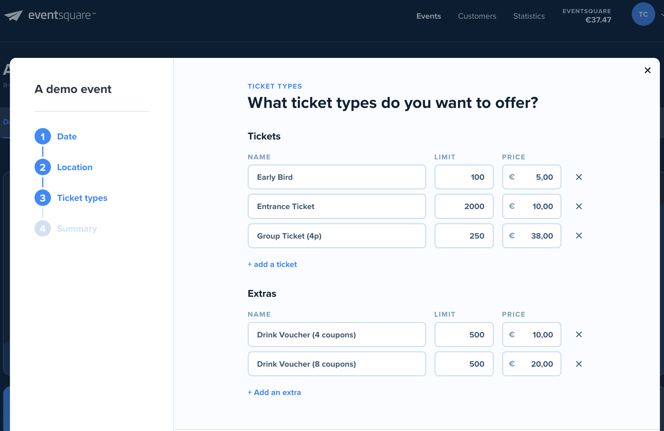 EventSquare screenshot: EventSquare Set up event within seconds