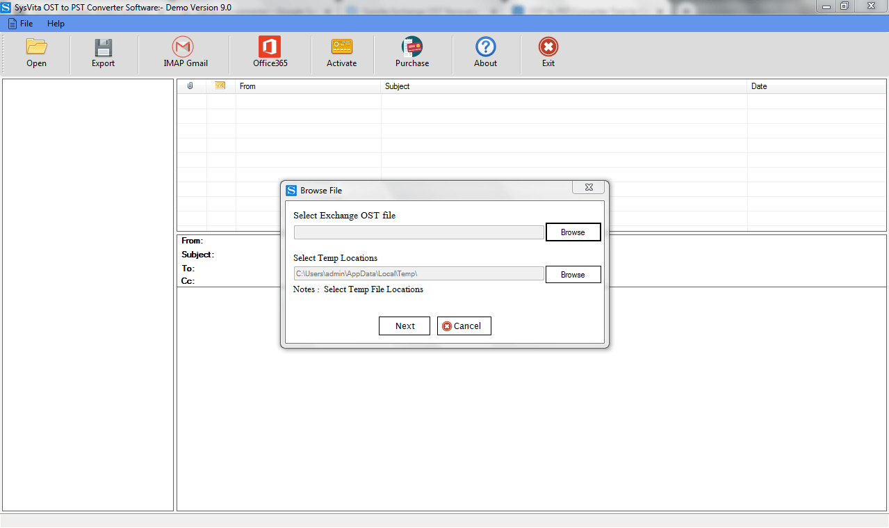 SysVita OST to PST Converter browse file