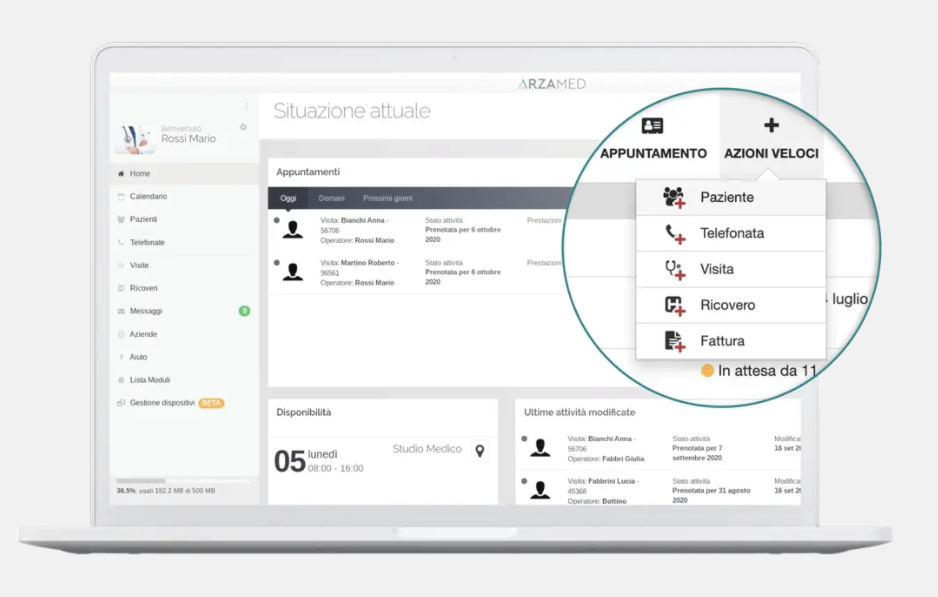 ArzaMed screenshot: ArzaMed dashboard