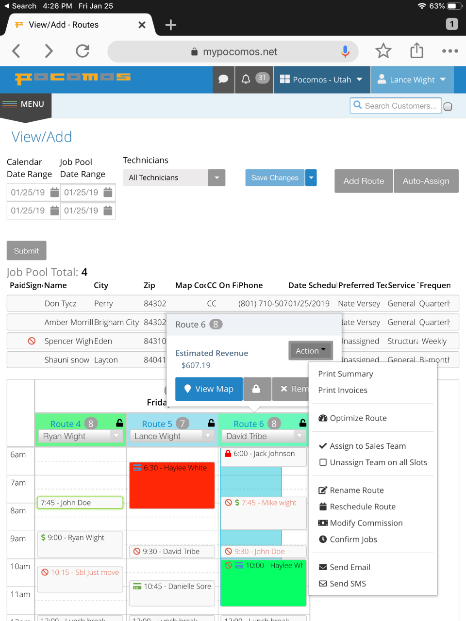 Pocomos Software - Drag-and-drop scheduling allows employees to view their workload each day