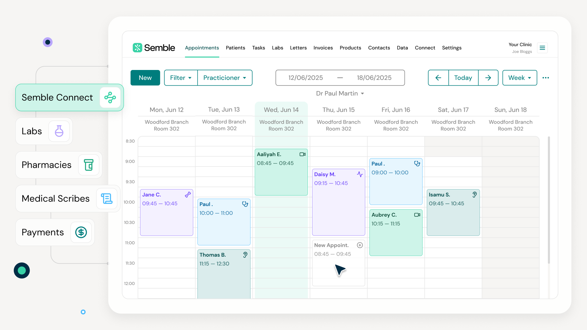 Semble Software - Semble’s intuitive calendar makes booking and managing appointments effortless. Built for healthcare teams, it gives everyone a clear, organised view, making collaboration simple, reducing admin, and helping you focus on running your practice.