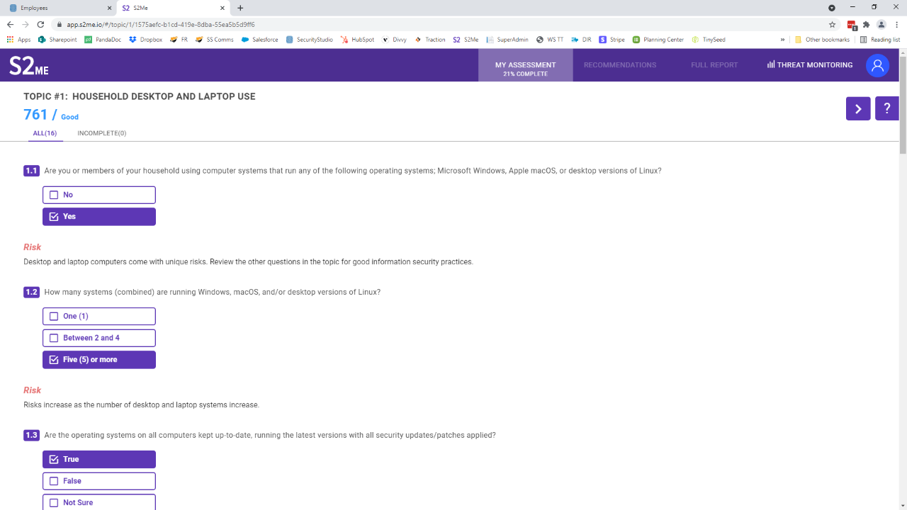 S2ME screenshot: Assessment data