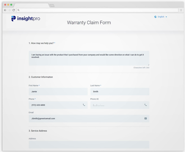 InsightPro Software - InsightPro online forms for customers/dealers screenshot