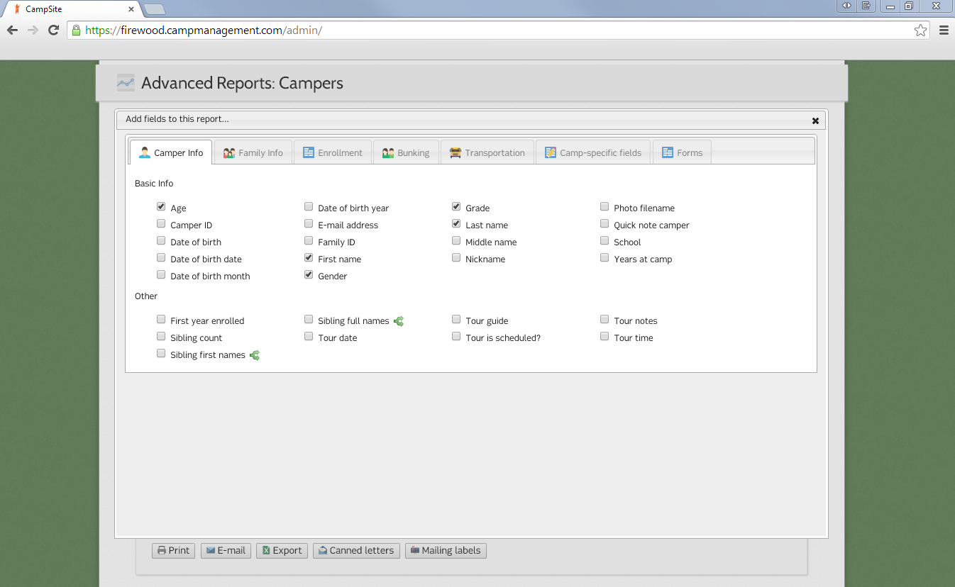 CampSite Software - CampSite users have the ability to add any fields and filters in real-time to create customized reports.