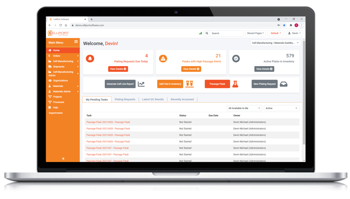 The CellPort Cell Culture Suite is a secure, compliant, low code SaaS-based application suite focused on managing all lab workflows, activities, equipment, materials, personnel, data/calculations, locations, and projects.-thumb