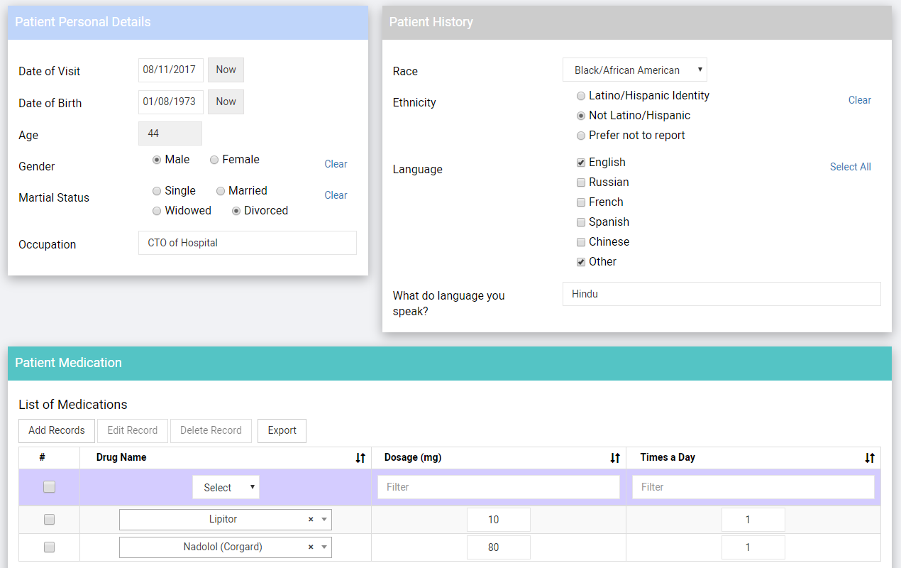 Data+ screenshot: Patient case management