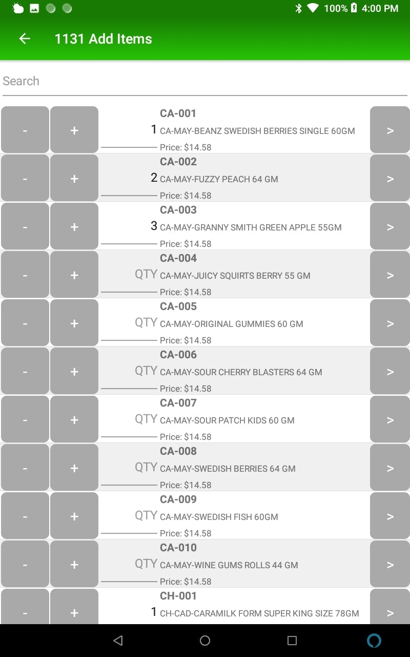 Solid Order Entry Software - Add Items Screen