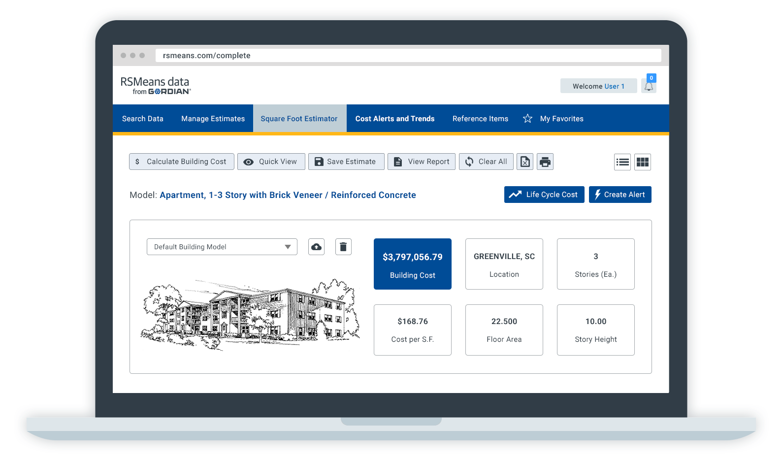 RSMeans Data Online Software - With the Square Foot Estimator quickly build models using square foot costs.