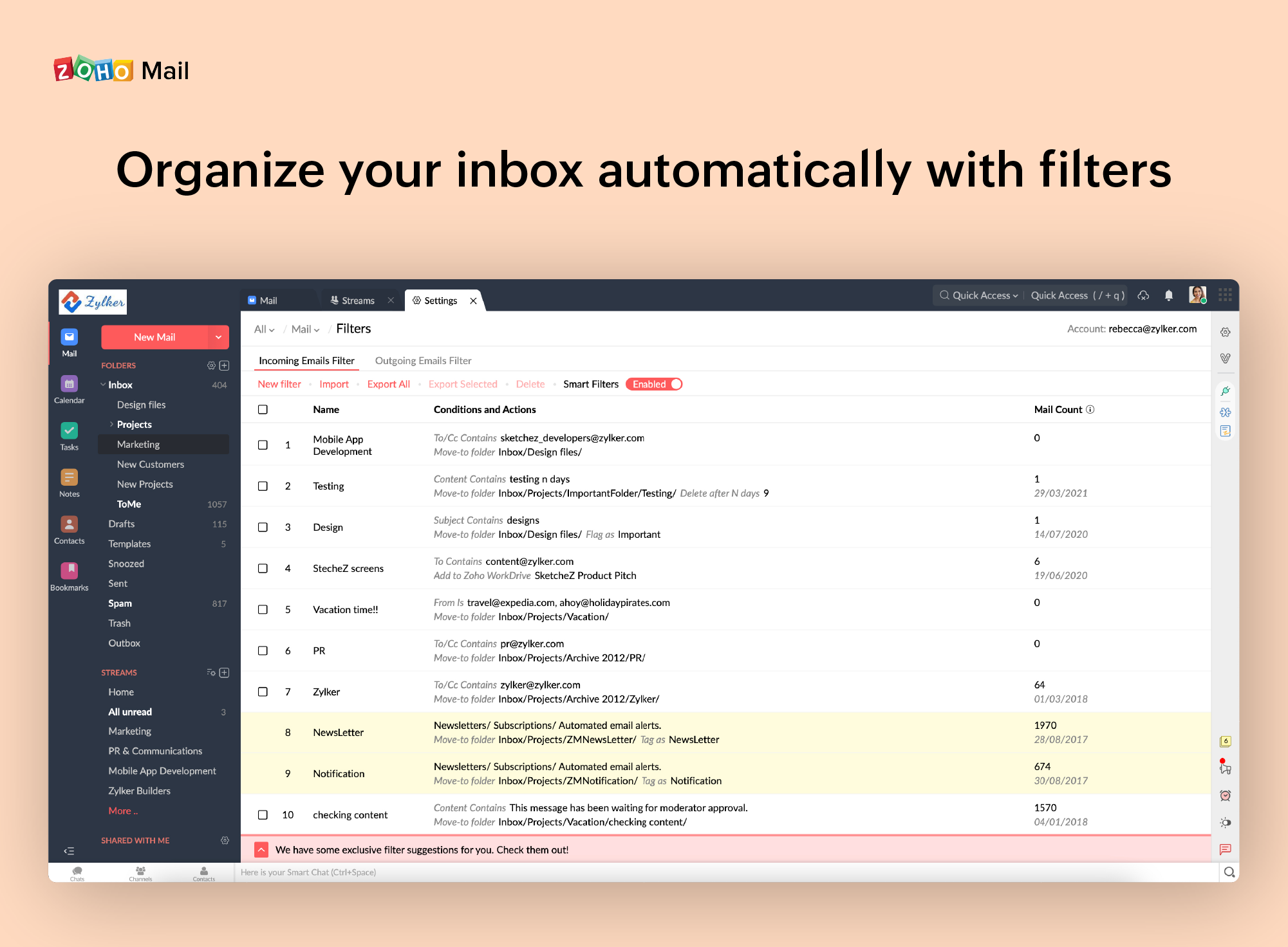 Zoho Mail Software - Filters