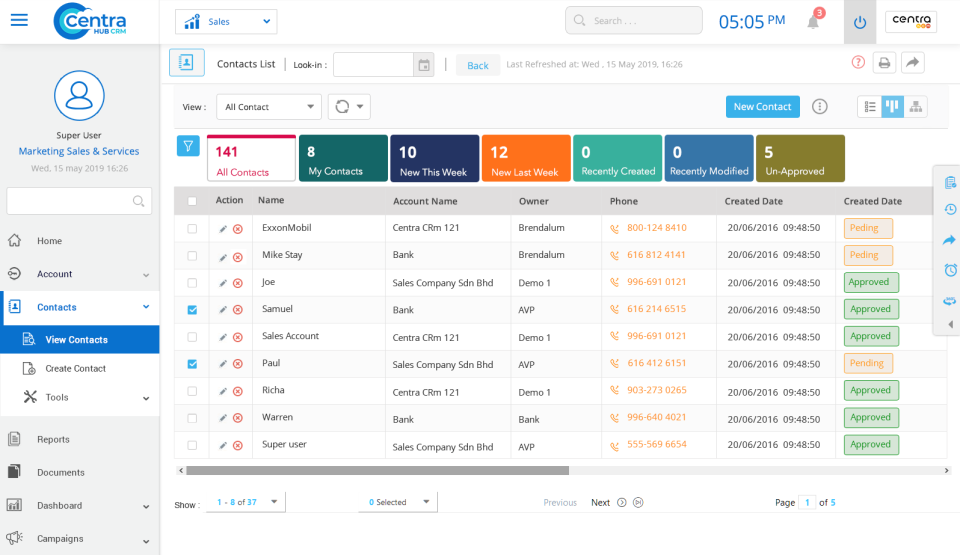 CentraHub CRM screenshot: Centra Hub CRM contact management