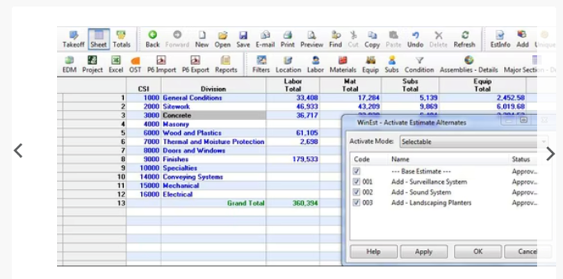 WinEst Essentials Software - WinEst gives you the ability to evaluate options and easily create alternates – to reduce or add costs, use different materials, adjust labor - without re-doing takeoff.