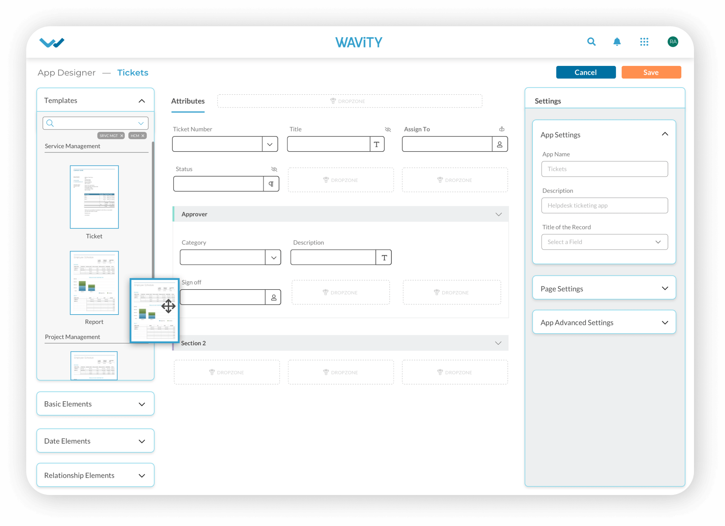 Wavity Automate Workflows screenshot: Wavity Automate Workflows app designer
