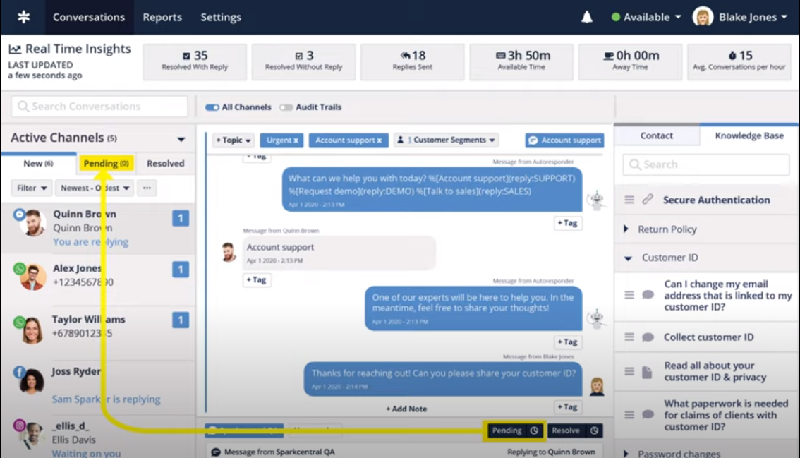 Sparkcentral pending messages