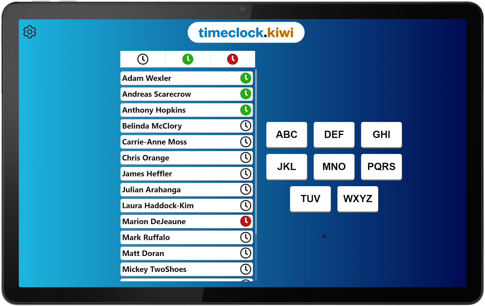 timeclock.kiwi Software - Timeclock Kiosk with simple filter