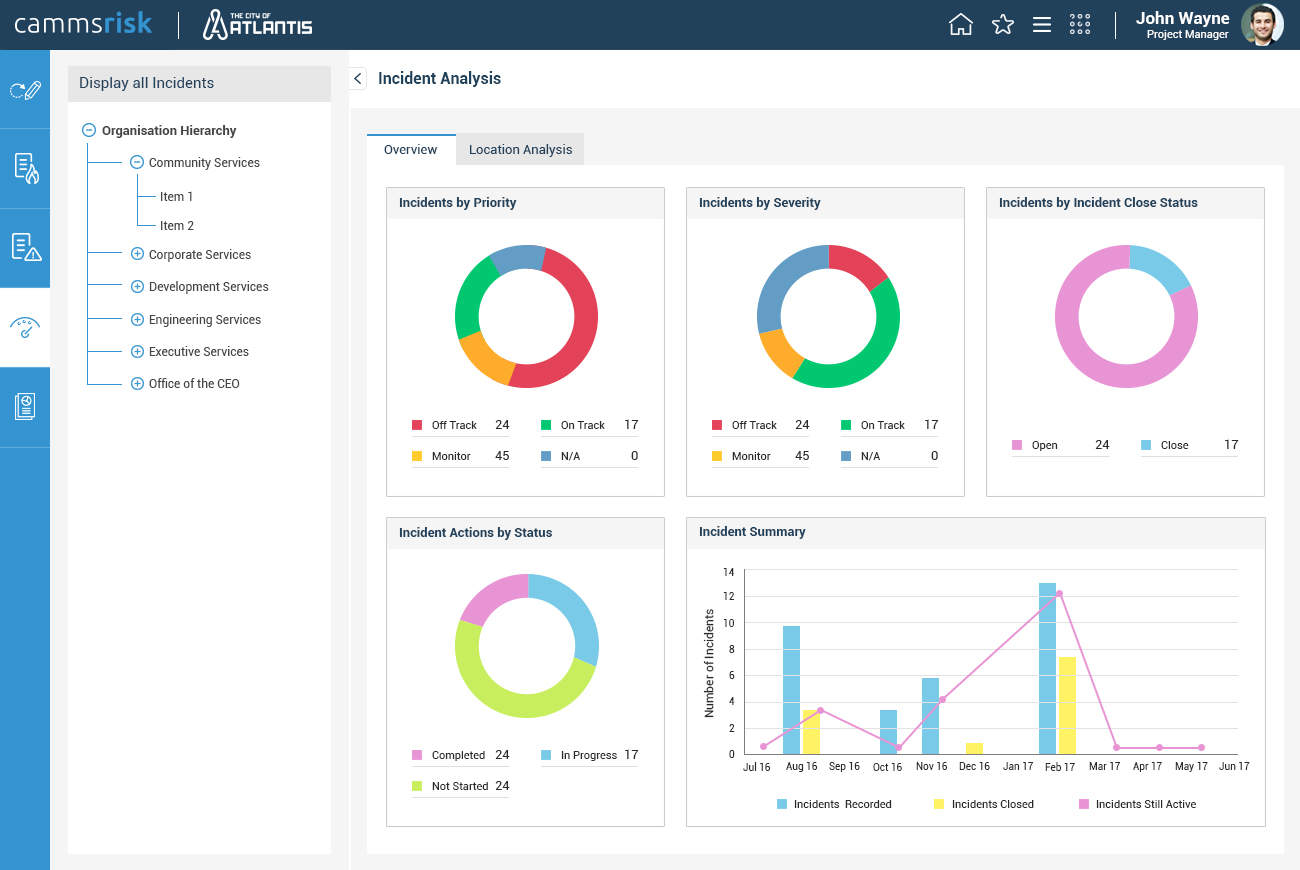 Camms GRC Software - The Incident add-on allows actual incidents to be logged as they happen, running investigations and monitor any impact until a case is deemed closed