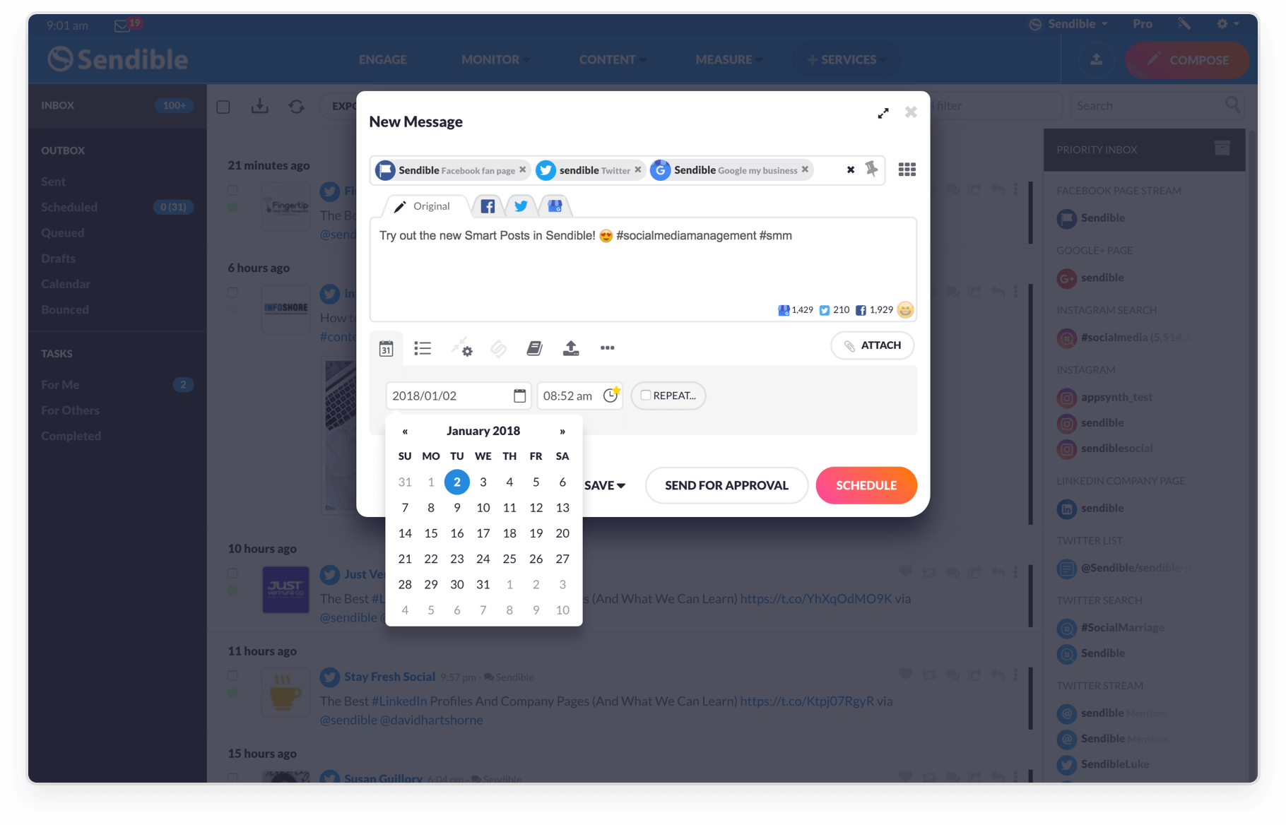 Tailor your client's posts to each network with our Smart Posts feature. You can easily switch up the hashtags and emojis, and even change the attachments. All that to boost organic engagement.-thumb