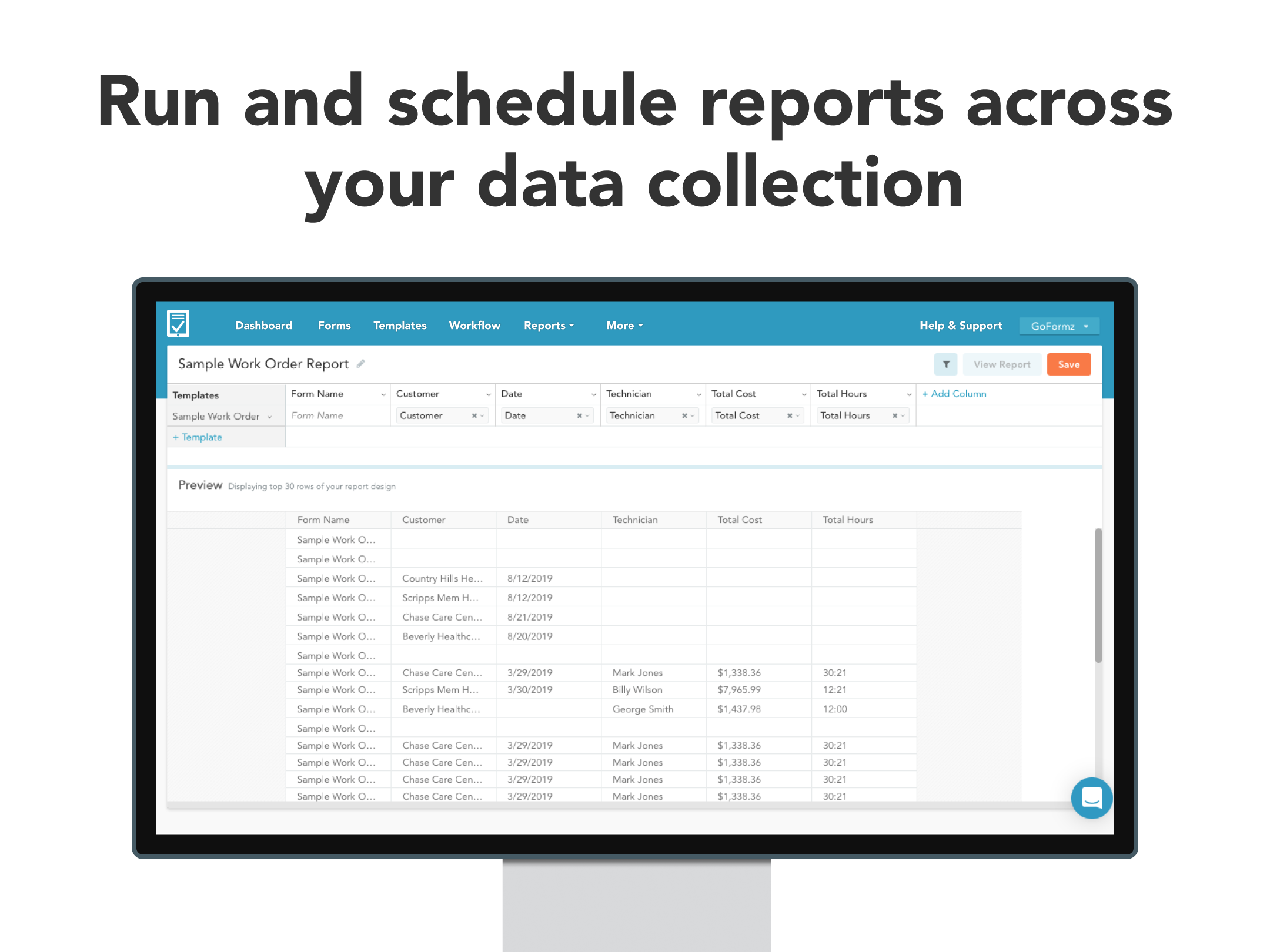 Run and schedule reports across your entire data collection using the GoFormz Reporting Tool