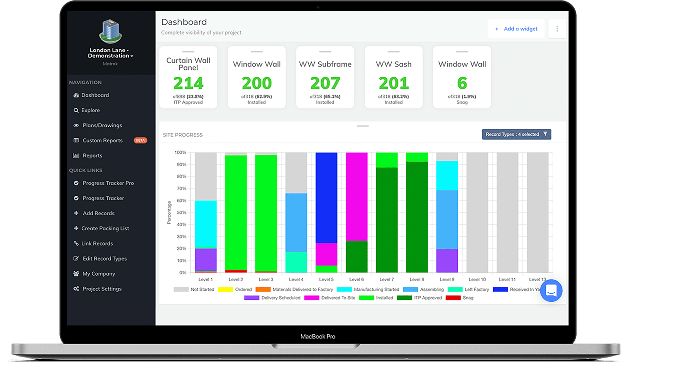 Matrak screenshot: Construction material tracking platform