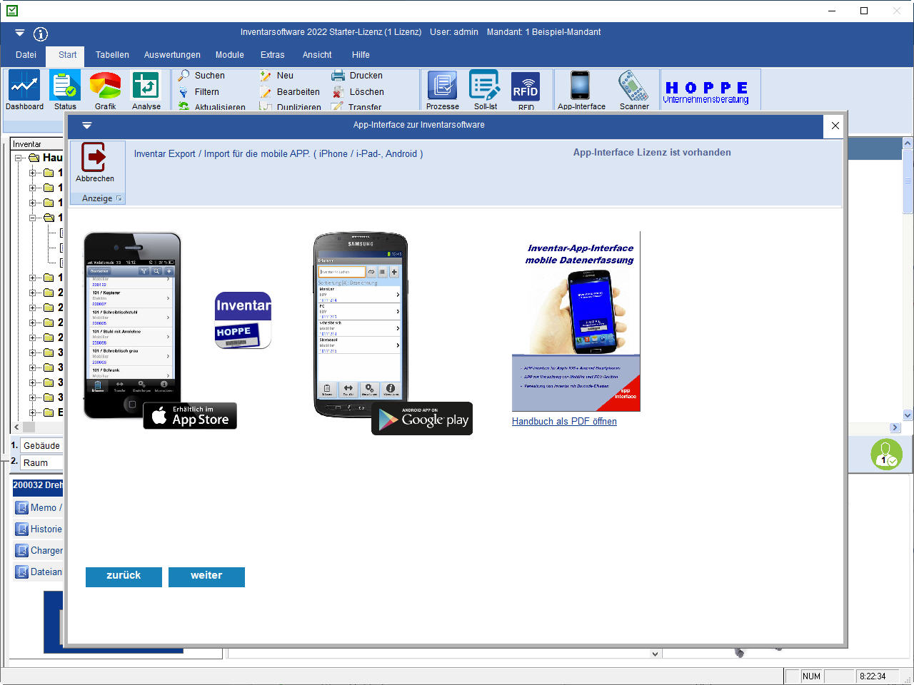 APP-Interface für die mobile Inventarisierung