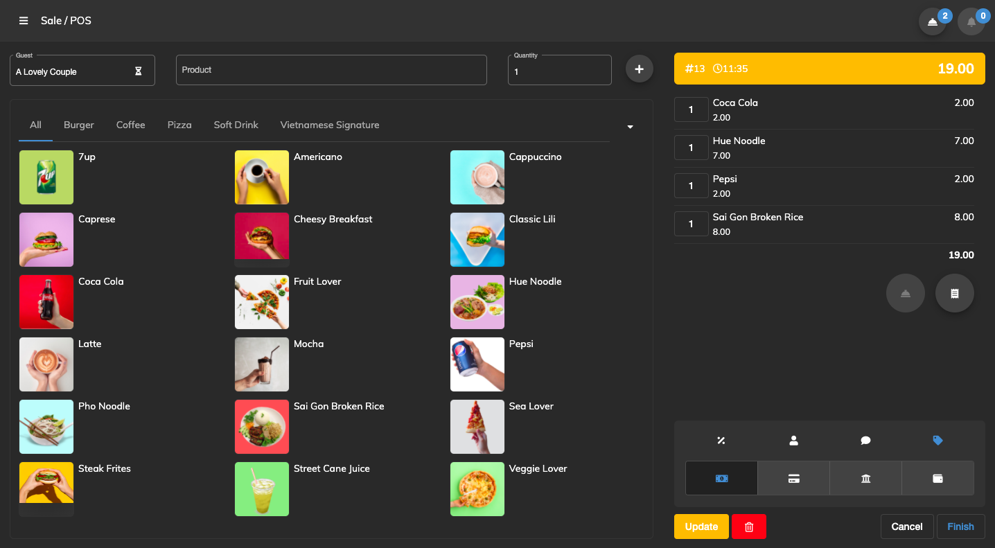 POS Online screenshot: Point of sale