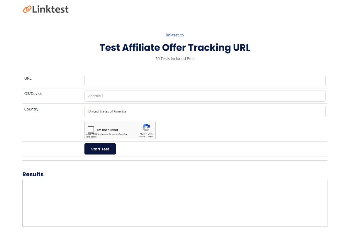 LinkTester screenshot: LinkTest Home