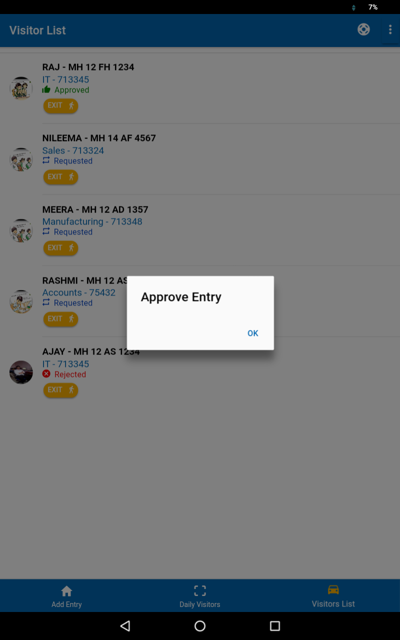 Approved entry notification