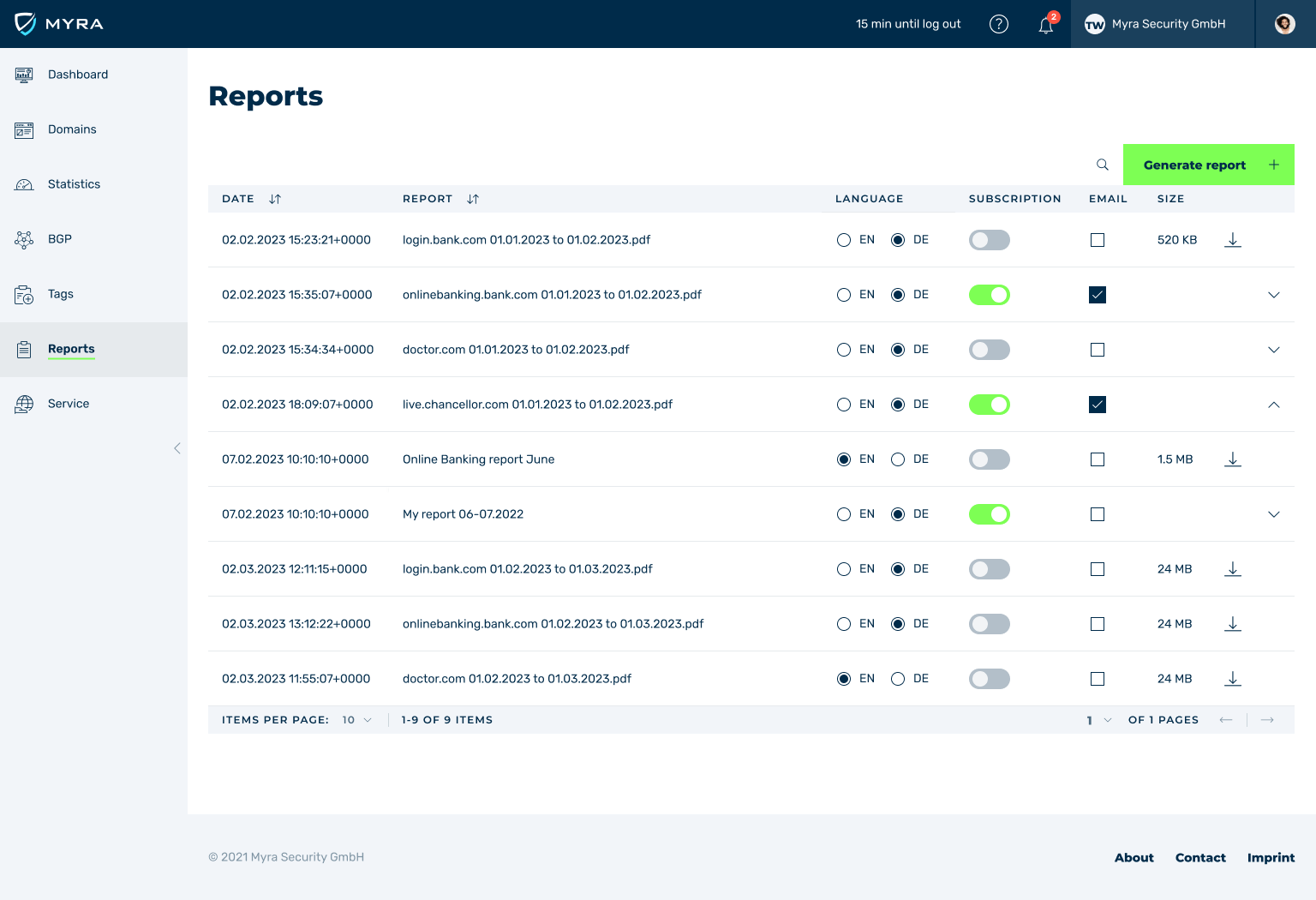 Myra App – Custom Reports