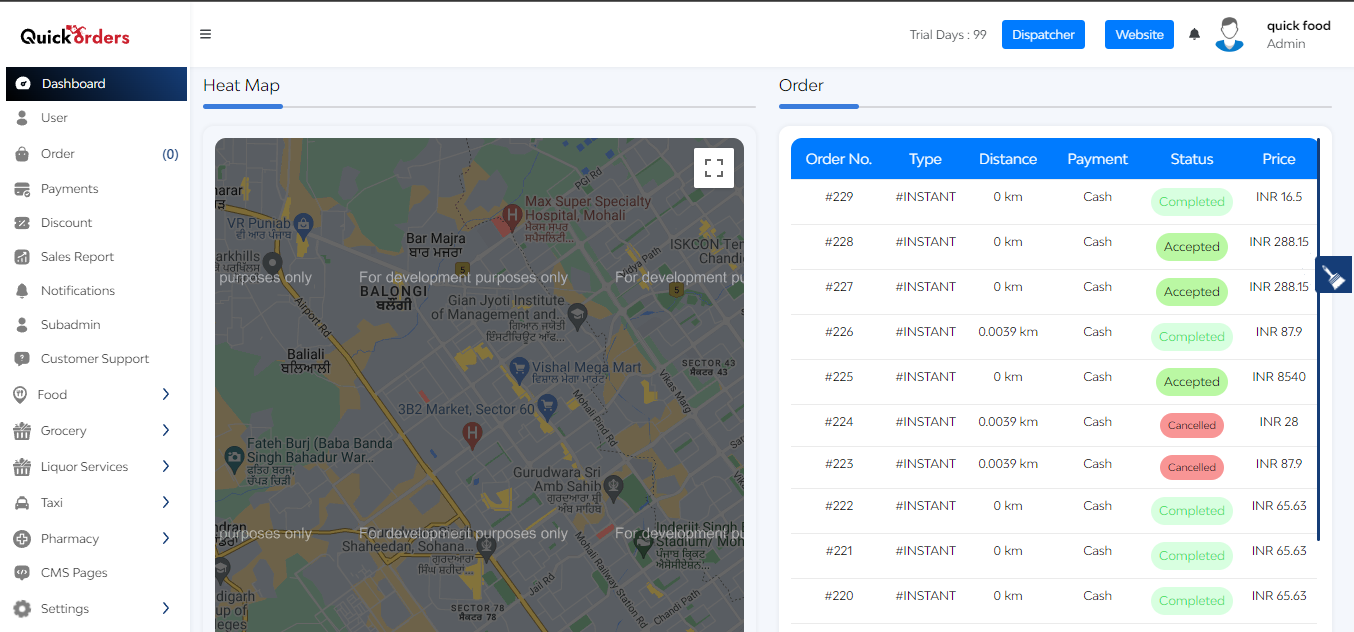 Quickorders Software - Manage bookings/orders on heatmap and accordingly align deliveries.