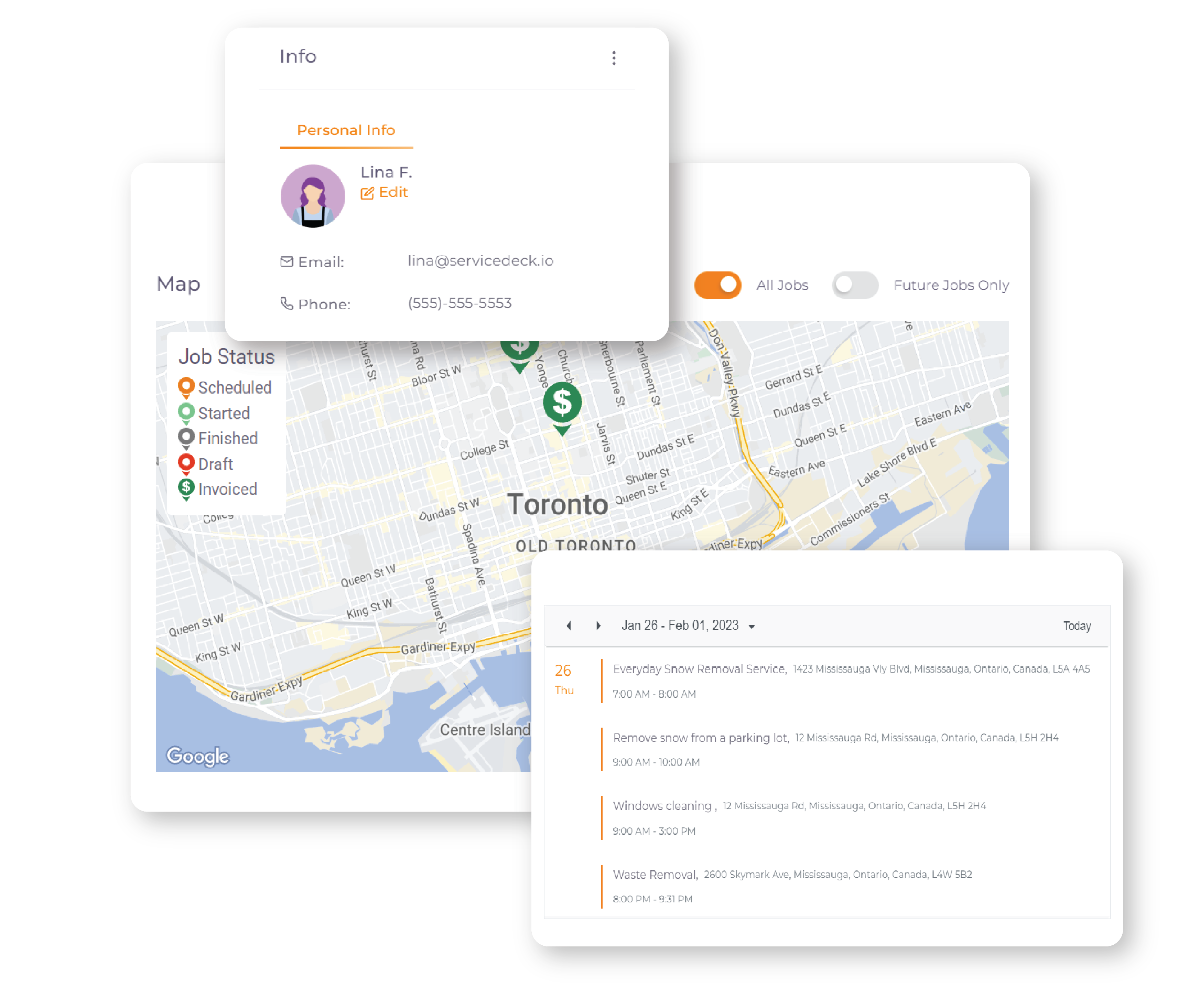 Customer Management: Build long-lasting relationships with your clients using ServiceDeck's robust customer management system. Organize client information, track service history, and manage ongoing communication effortlessly.