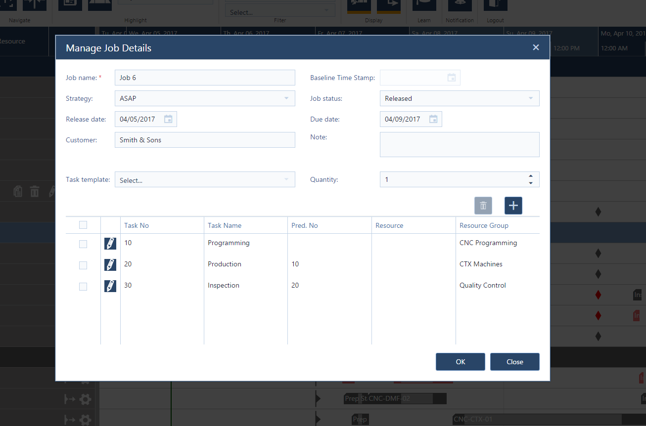 Edit job dialog
