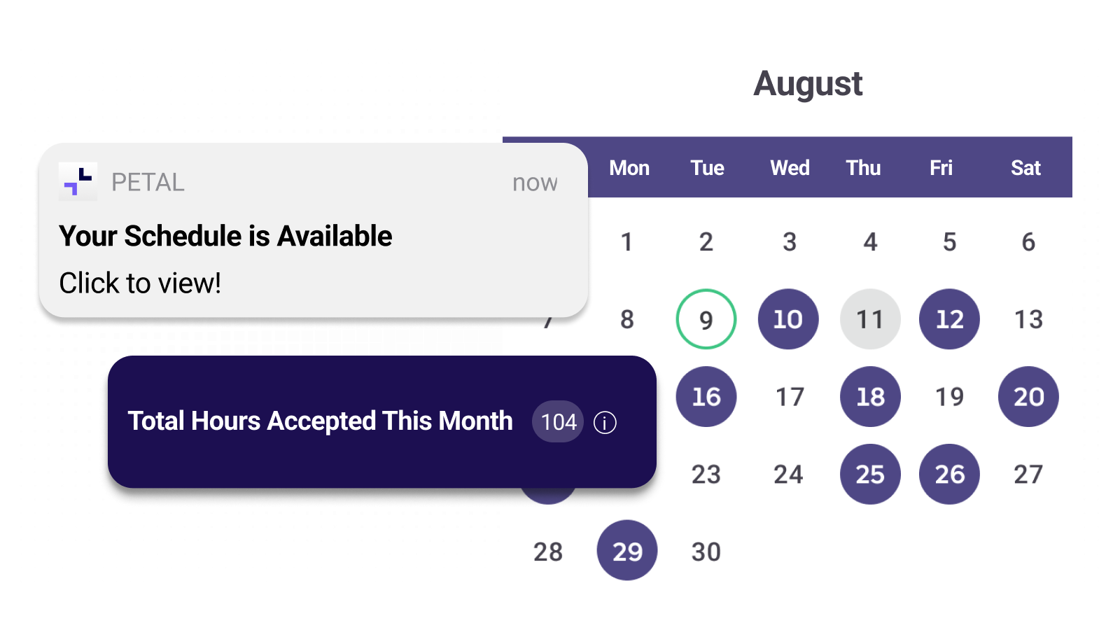 Petal Nurse Automated Callout screenshot: Petal Nurse Automated Callout calendar

