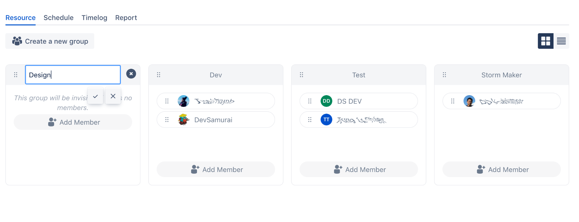 Create and manage Groups of members in the project