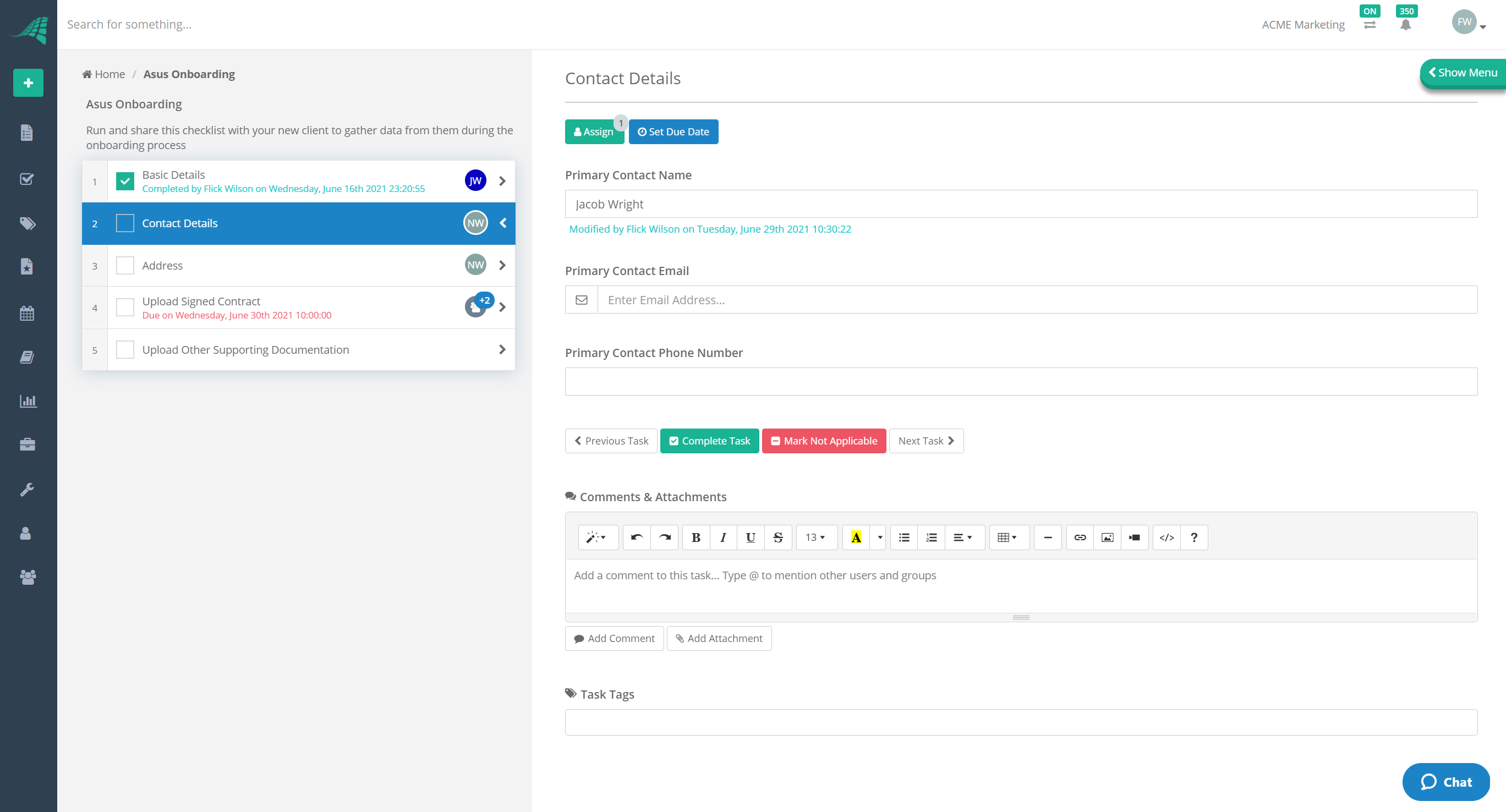 CheckFlow screenshot: CheckFlow contact details
