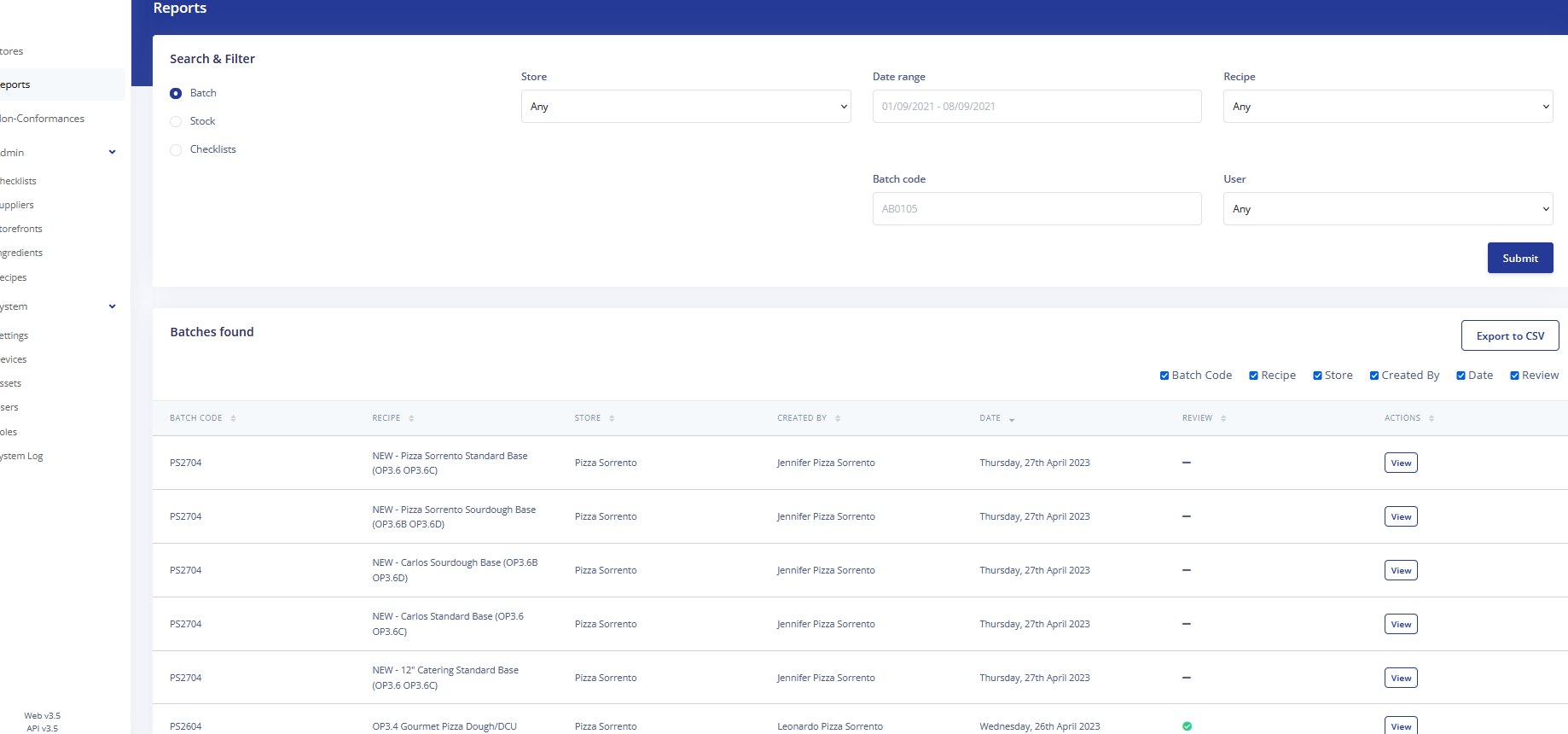 Food Guard Software - Summary Dashboard - Cloud Login for Summary Dashboard. See all stock Check in, Batches and Receipes created. Trace where it went and all the Cooking and cooling processes inbetween. See All your check sheets, Alerts and Non-Conformances in one place.