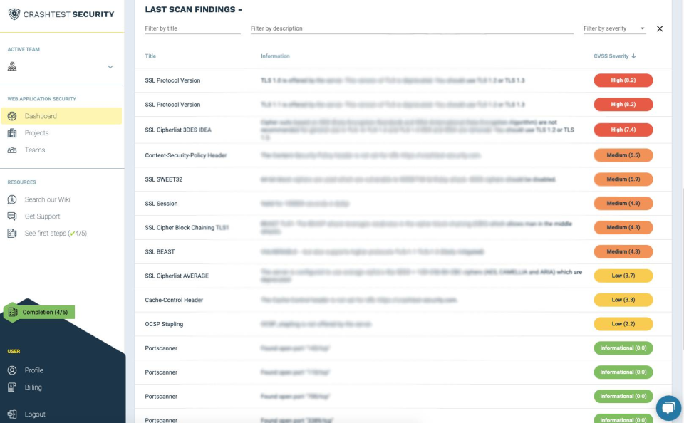Crashtest Security Software - Crashtest Security scan findings