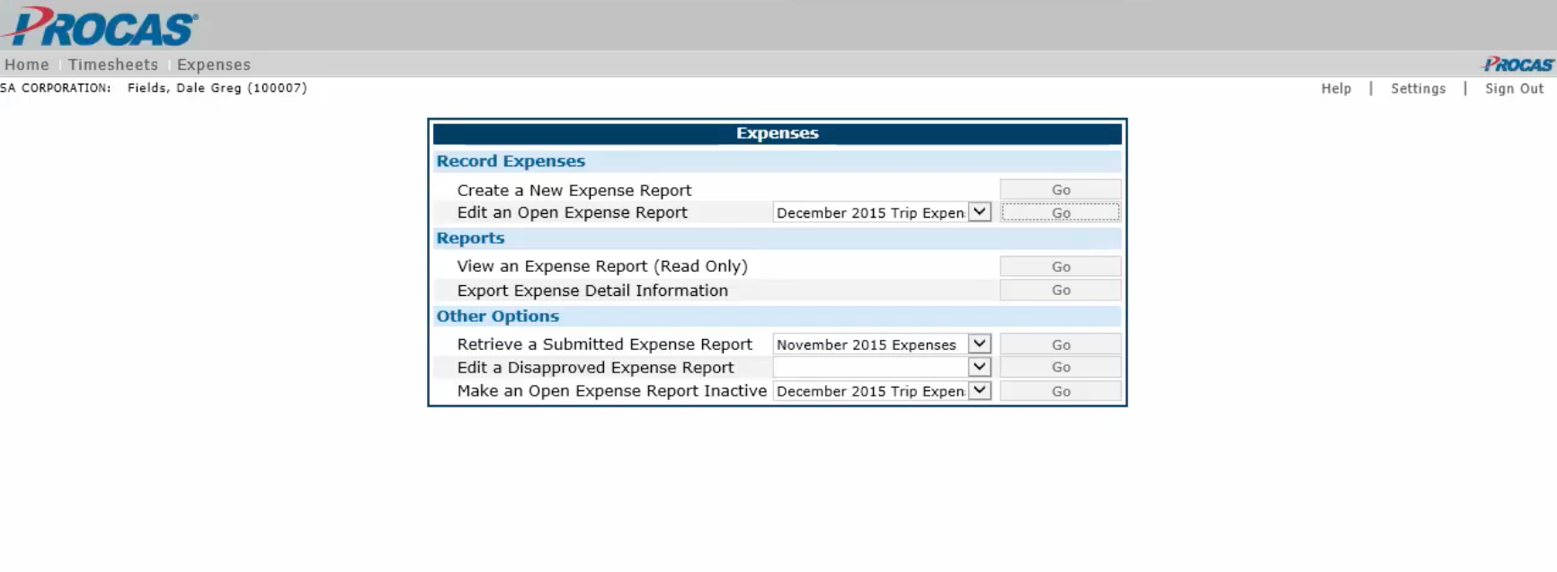 PROCAS Accounting for Government Contractors Software - Create new expense reports