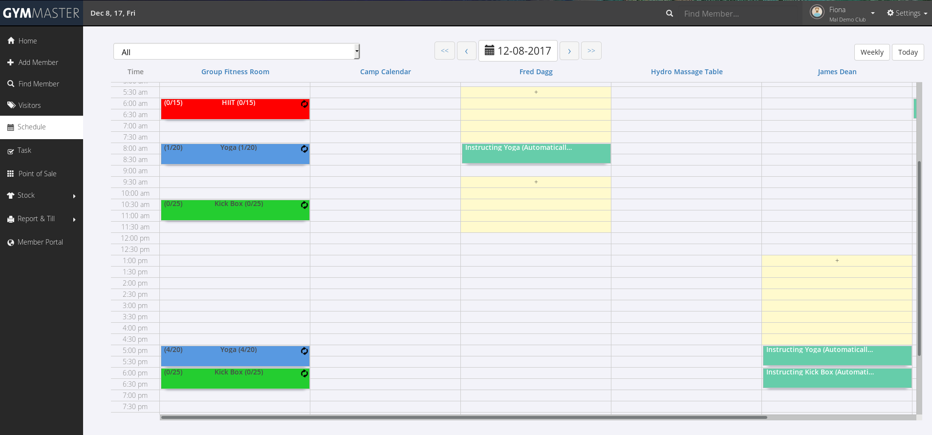 GymMaster Software - The calendar is easy to use and customisable, with multiple views organised by resource.