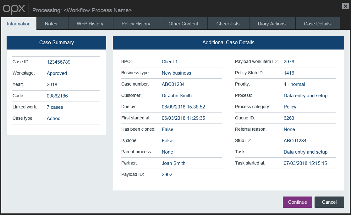 OPX screenshot: OPX information