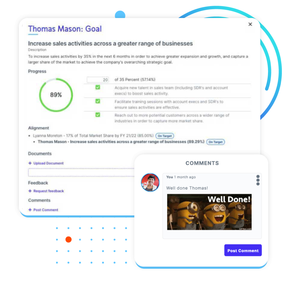 intelliHR Software - Cascade organizational goals down to teams and individuals, or employees can set their own. Set numerical targets and measure progress in real-time.