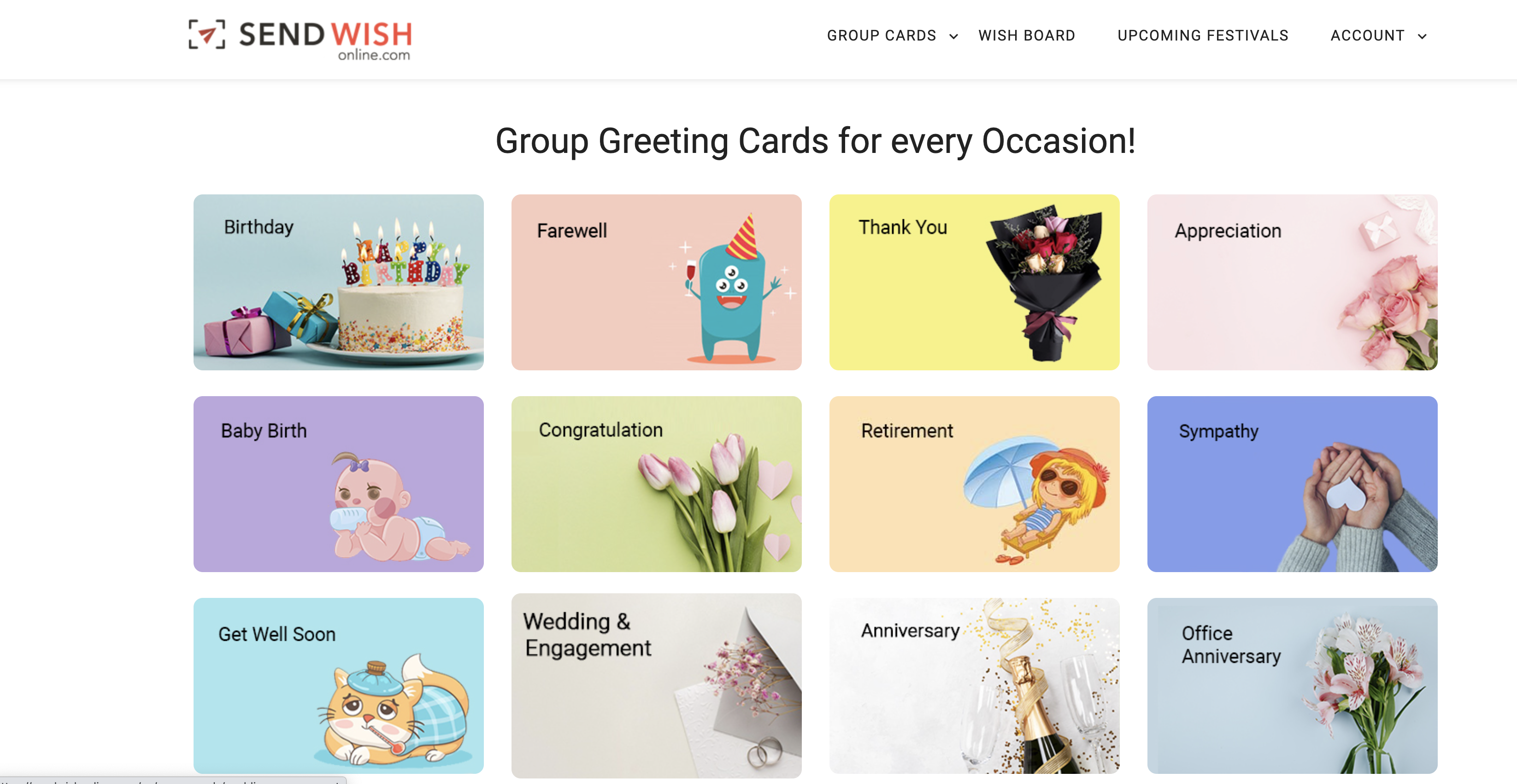 Sendwishonline Software - Sample Categories for group greeting cards