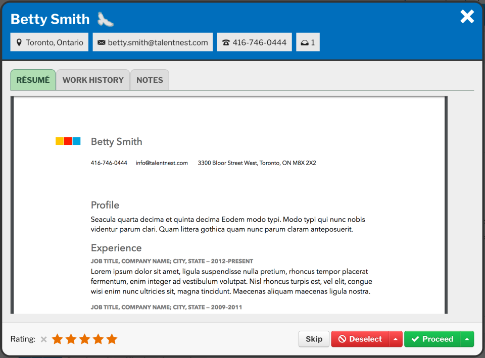 TalentNest reviewing an application