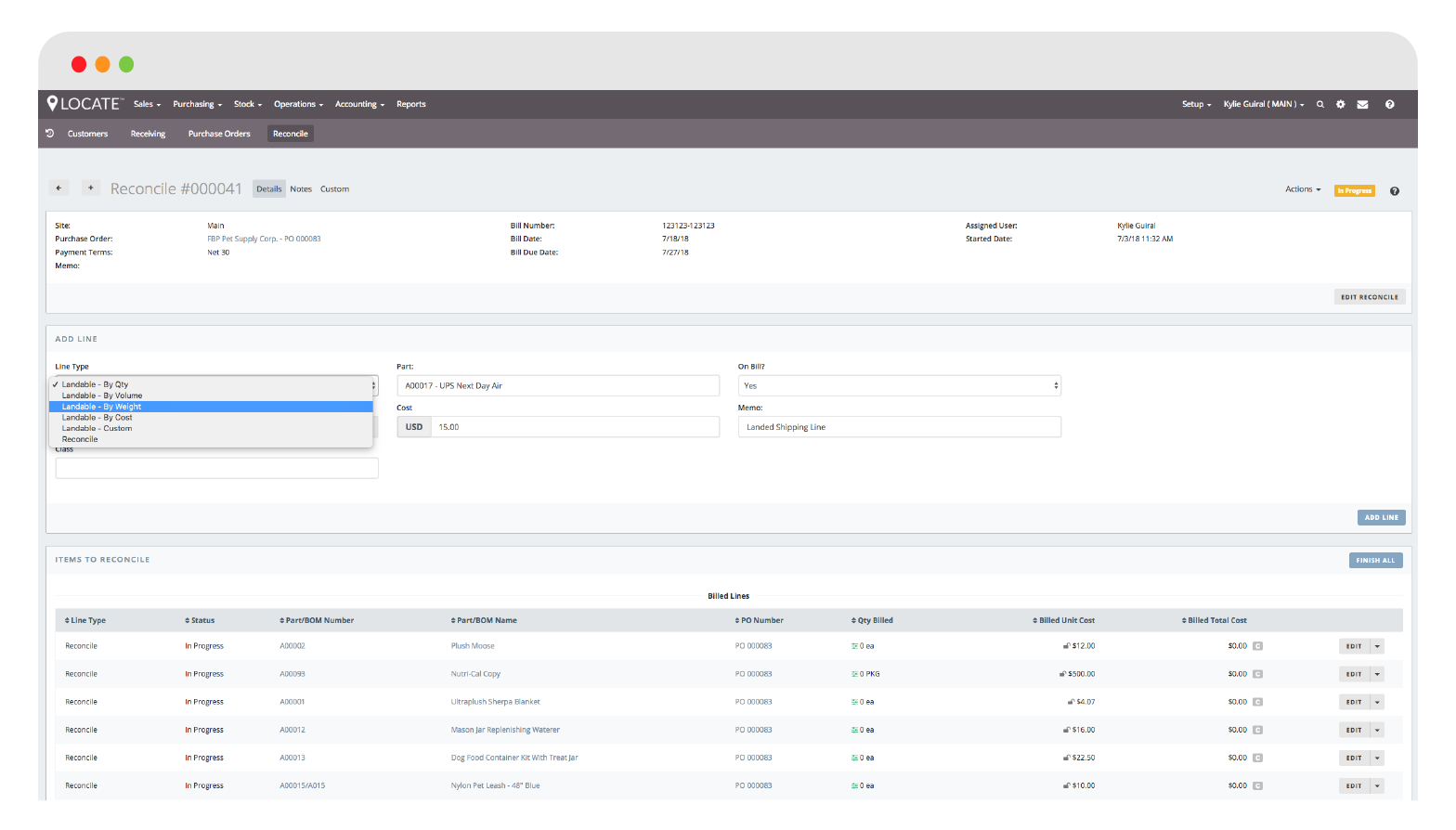 Reconcile bills and even distribute landed costs across PO lines within LOCATE's dedicated Reconciliation module
