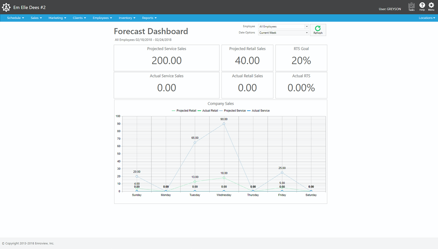 Envision Salon & Spa Software - Forecast dashboard