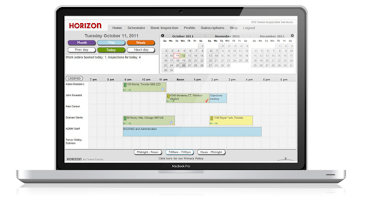 Horizon screenshot: The calendar view allows users to see their schedule at-a-glance for the day, week, or month to aid with schedule optimization