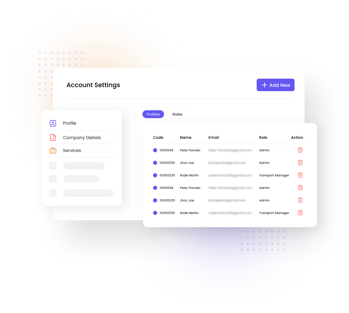 TransporTech screenshot: Account Settings provides a centralized location for all essential information regarding your company, employees, customers, and vehicles. By enabling you to easily manage and update important details, it streamlines your business operations considerably.
