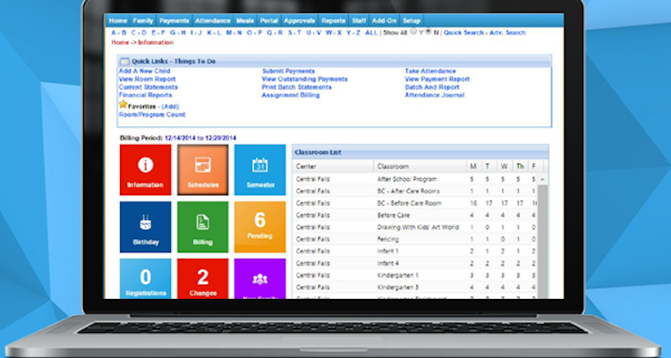 SchoolCare Works screenshot: Customizable dashboard for quick overview
