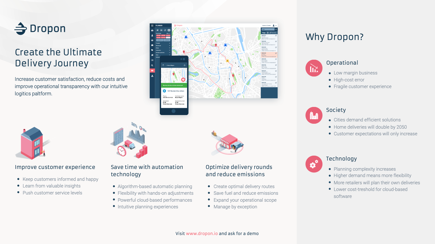 Dropon Software - Revolutionize your delivery experience with Dropon. Automate processes, optimize routes, and enhance customer satisfaction while reducing emissions.